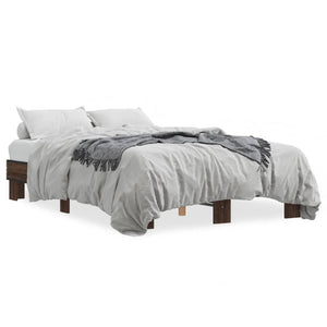 vidaXL Bed Frame Brown Oak Effect 140x190 cm Engineered Wood Metal