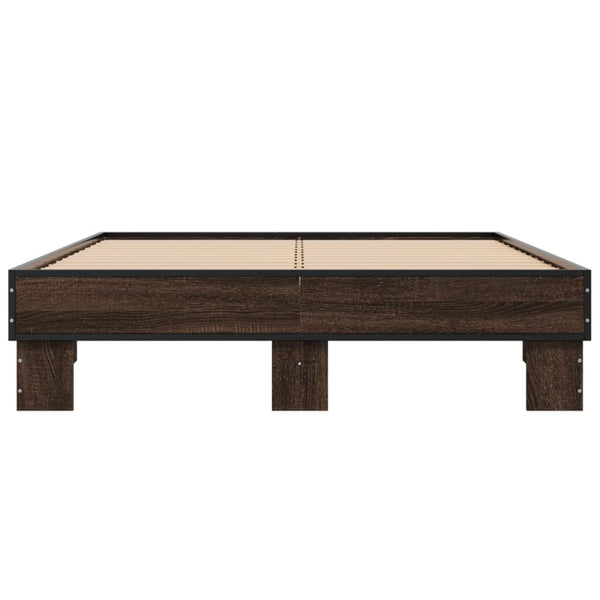 vidaXL Bed Frame Brown Oak Effect 140x190 cm Engineered Wood Metal