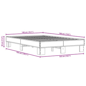 vidaXL Bed Frame Brown Oak Effect 140x190 cm Engineered Wood Metal