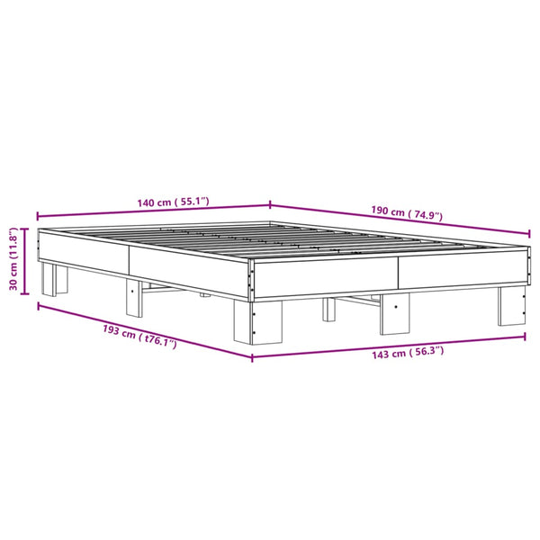 vidaXL Bed Frame Brown Oak Effect 140x190 cm Engineered Wood Metal