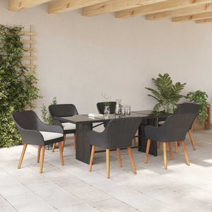 vidaXL 7-Piece Outdoor Dining Set with Cushions Black Poly Rattan