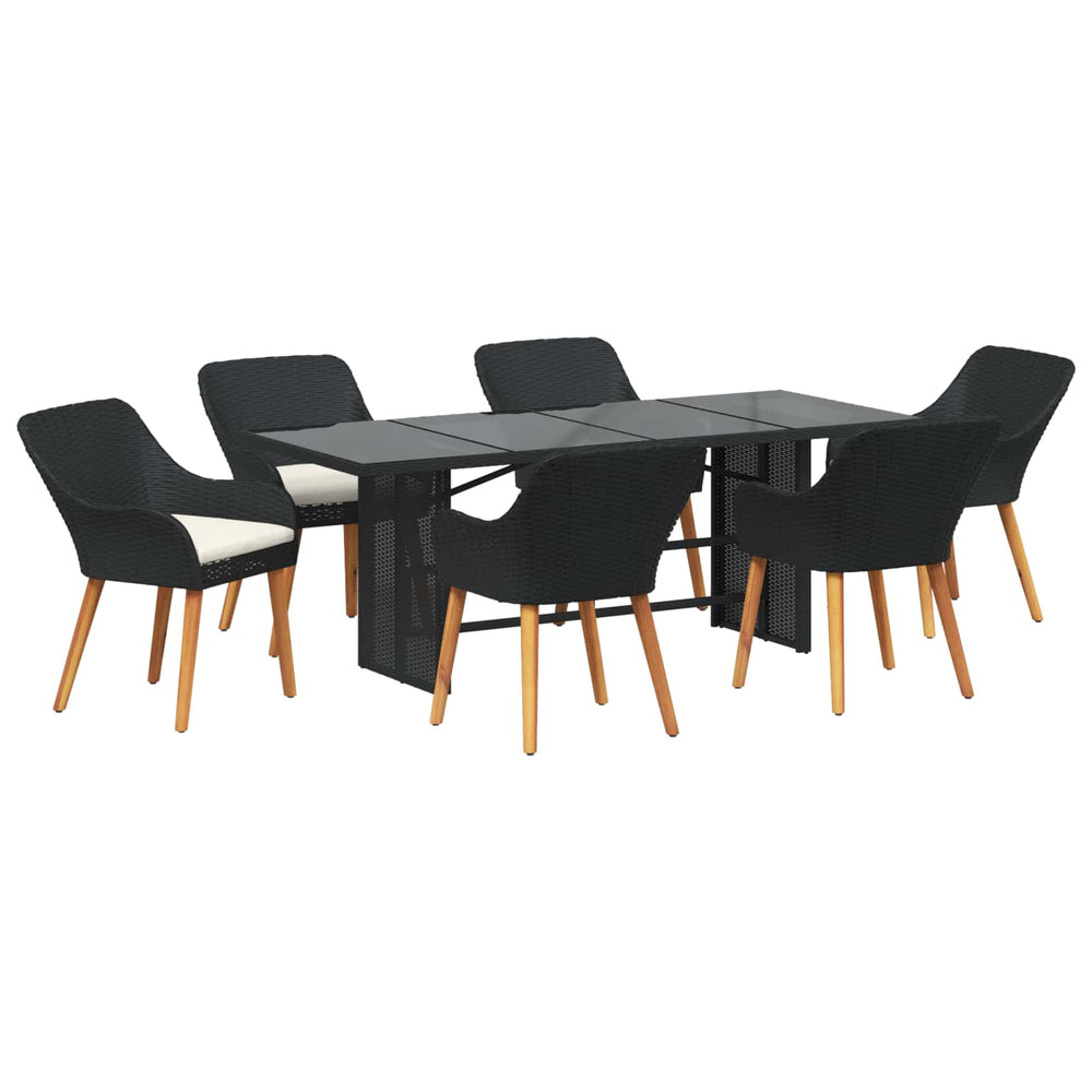 vidaXL 7-Piece Outdoor Dining Set with Cushions Black Poly Rattan