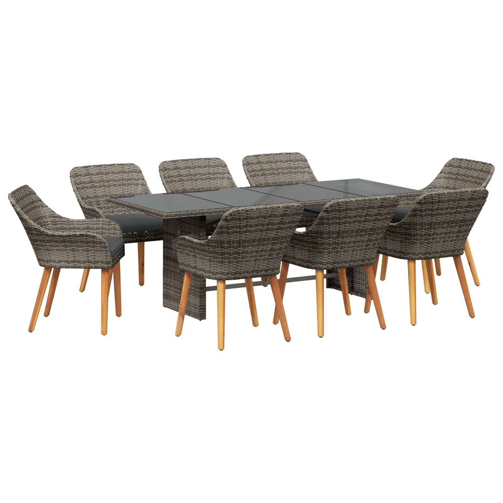 vidaXL Garden Dining Set with Cushions 9 pcs Grey Poly Rattan