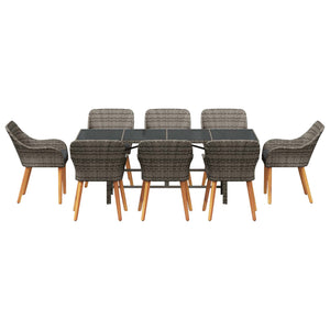 vidaXL Garden Dining Set with Cushions 9 pcs Grey Poly Rattan