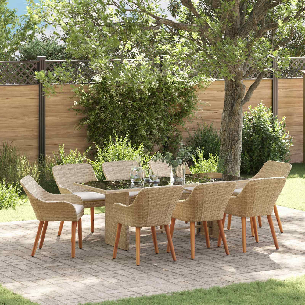 vidaXL Garden Dining Set with Cushions 9 pcs Beige Poly Rattan