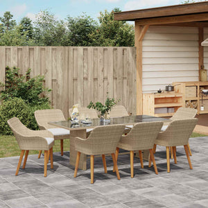 vidaXL Garden Dining Set with Cushions 9 pcs Beige Poly Rattan