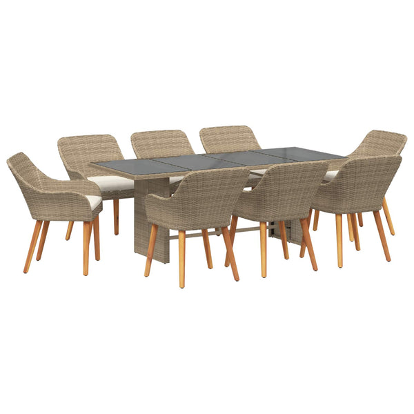 vidaXL Garden Dining Set with Cushions 9 pcs Beige Poly Rattan