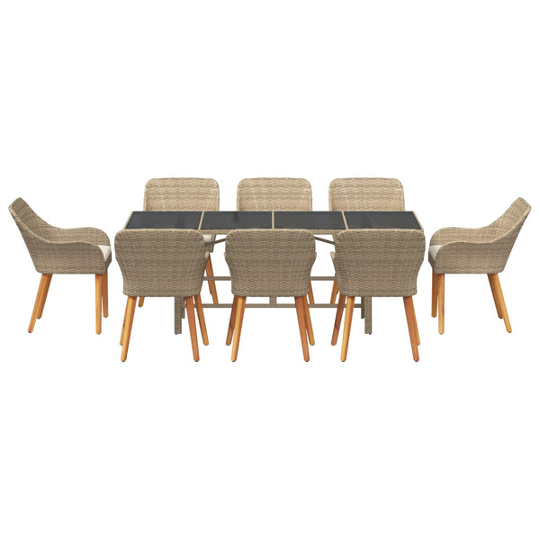 vidaXL Garden Dining Set with Cushions 9 pcs Beige Poly Rattan