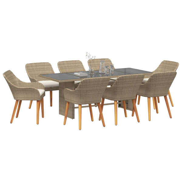 vidaXL Garden Dining Set with Cushions 9 pcs Beige Poly Rattan