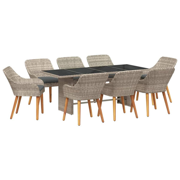 vidaXL Garden Dining Set 9 pcs Light Grey Poly Rattan