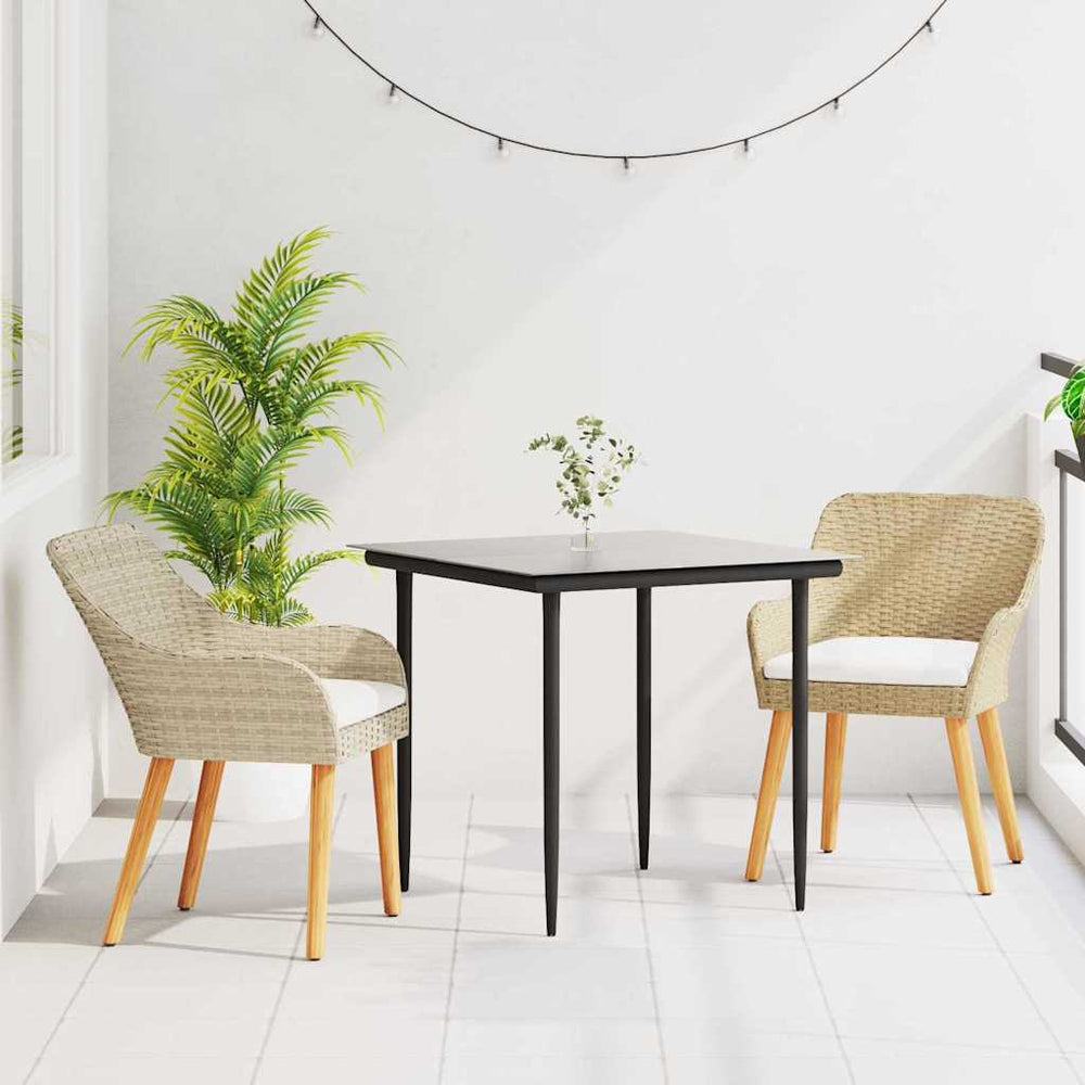 vidaXL Garden Dining Set with Cushions 3 pcs Beige Poly Rattan