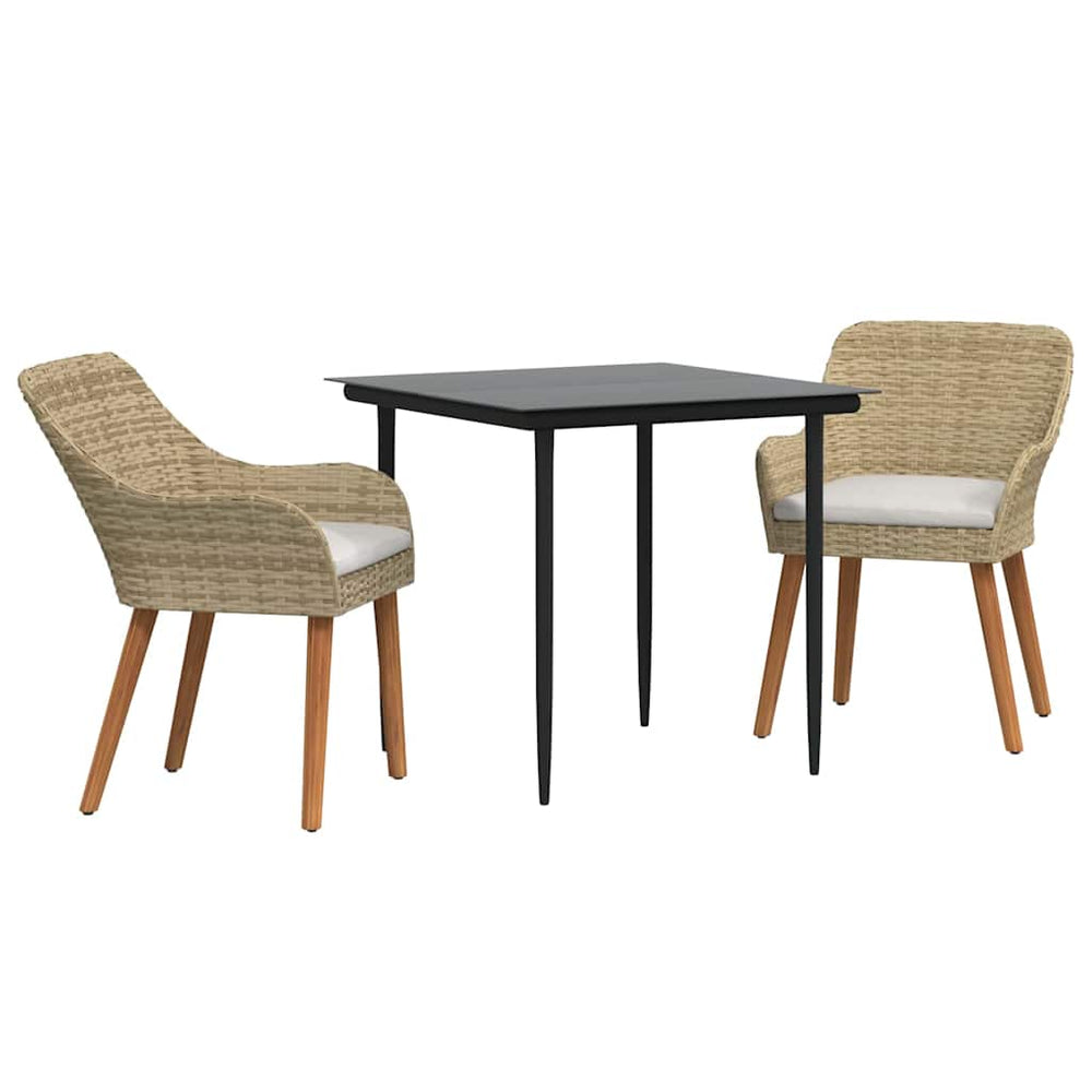 vidaXL Garden Dining Set with Cushions 3 pcs Beige Poly Rattan