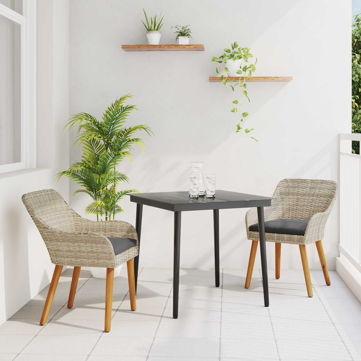 vidaXL Garden Dining Set with Cushions 3 pcs Light Grey Poly Rattan