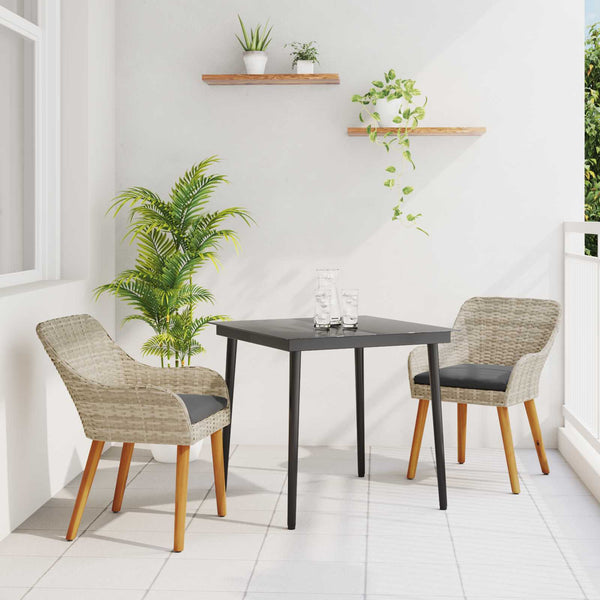 vidaXL Garden Dining Set with Cushions 3 pcs Light Grey Poly Rattan