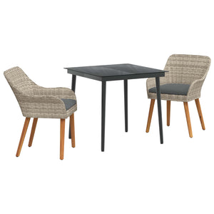 vidaXL Garden Dining Set with Cushions 3 pcs Light Grey Poly Rattan