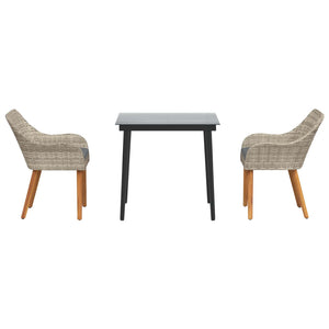 vidaXL Garden Dining Set with Cushions 3 pcs Light Grey Poly Rattan