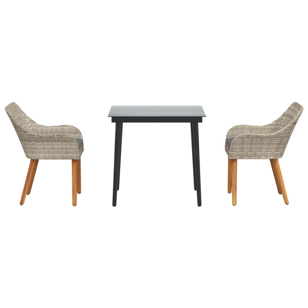 vidaXL Garden Dining Set with Cushions 3 pcs Light Grey Poly Rattan