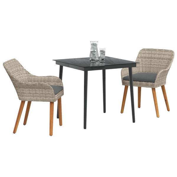 vidaXL Garden Dining Set with Cushions 3 pcs Light Grey Poly Rattan