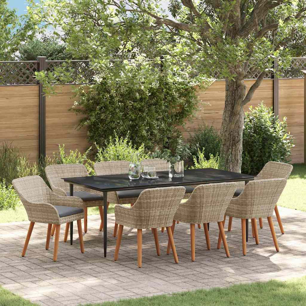 vidaXL Garden Dining Set with Cushions 9 pcs Light Grey Poly Rattan