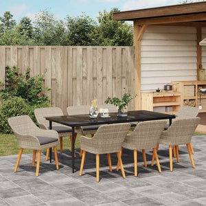 vidaXL Garden Dining Set with Cushions 9 pcs Light Grey Poly Rattan