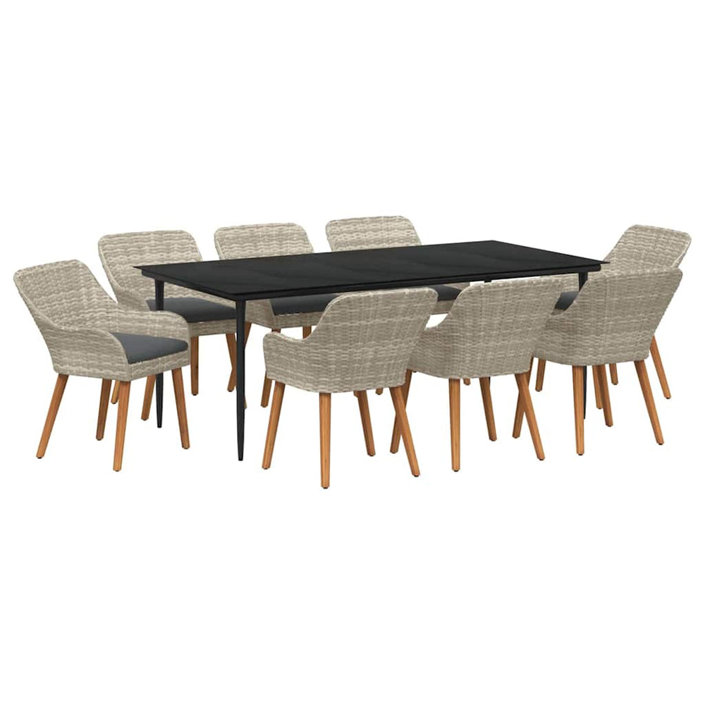 vidaXL Garden Dining Set with Cushions 9 pcs Light Grey Poly Rattan