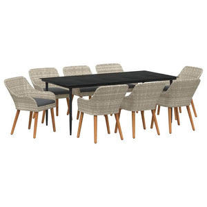 vidaXL Garden Dining Set with Cushions 9 pcs Light Grey Poly Rattan