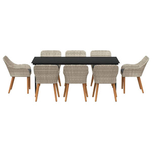 vidaXL Garden Dining Set with Cushions 9 pcs Light Grey Poly Rattan