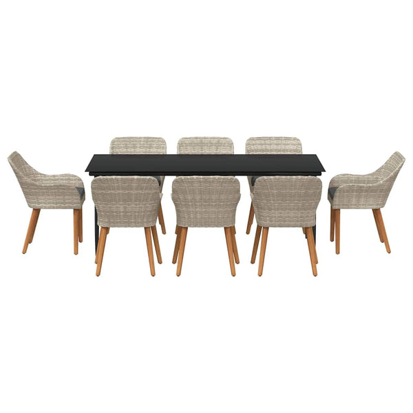 vidaXL Garden Dining Set with Cushions 9 pcs Light Grey Poly Rattan