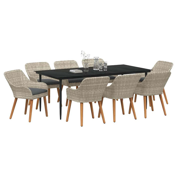 vidaXL Garden Dining Set with Cushions 9 pcs Light Grey Poly Rattan