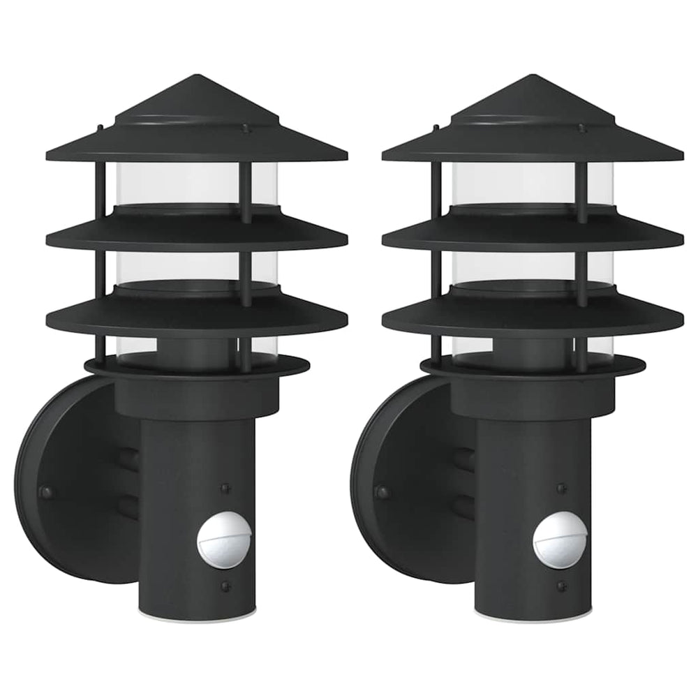 vidaXL Outdoor Wall Lights with Motion Sensor 2 pcs. Black Stainless Steel