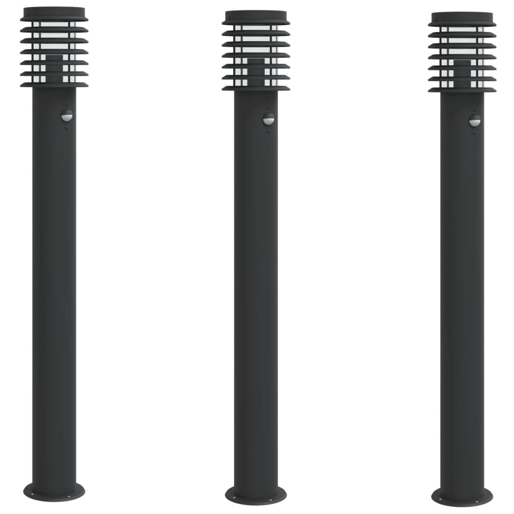 vidaXL Path Lights with Motion Sensor 3 pcs Black 110cm Stainless Steel