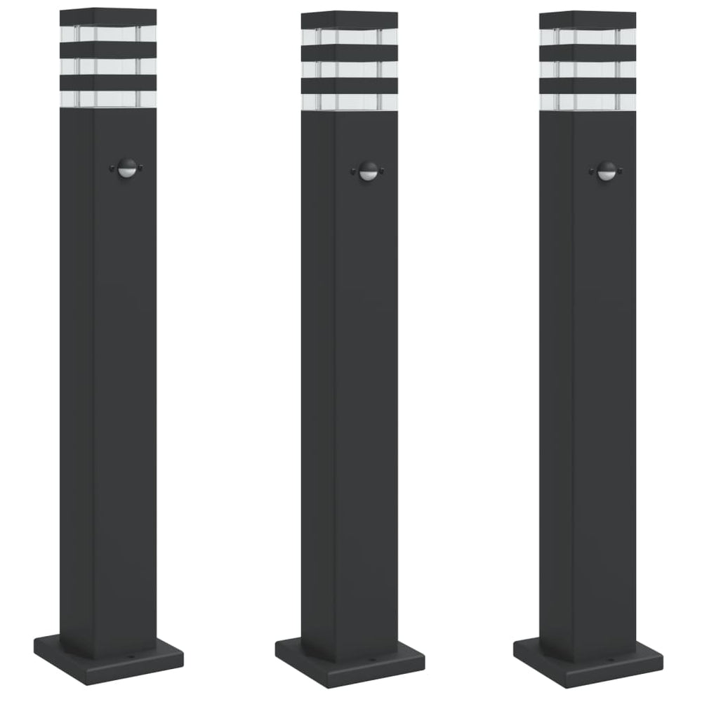 vidaXL Path Lights with Motion Sensor 3 pcs. Black 80 cm Aluminum