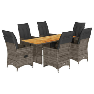 vidaXL 7-Piece Garden Bistro Set with Cushions Grey Poly Rattan