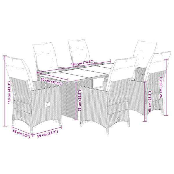 vidaXL 7-Piece Garden Bistro Set with Cushions Grey Poly Rattan