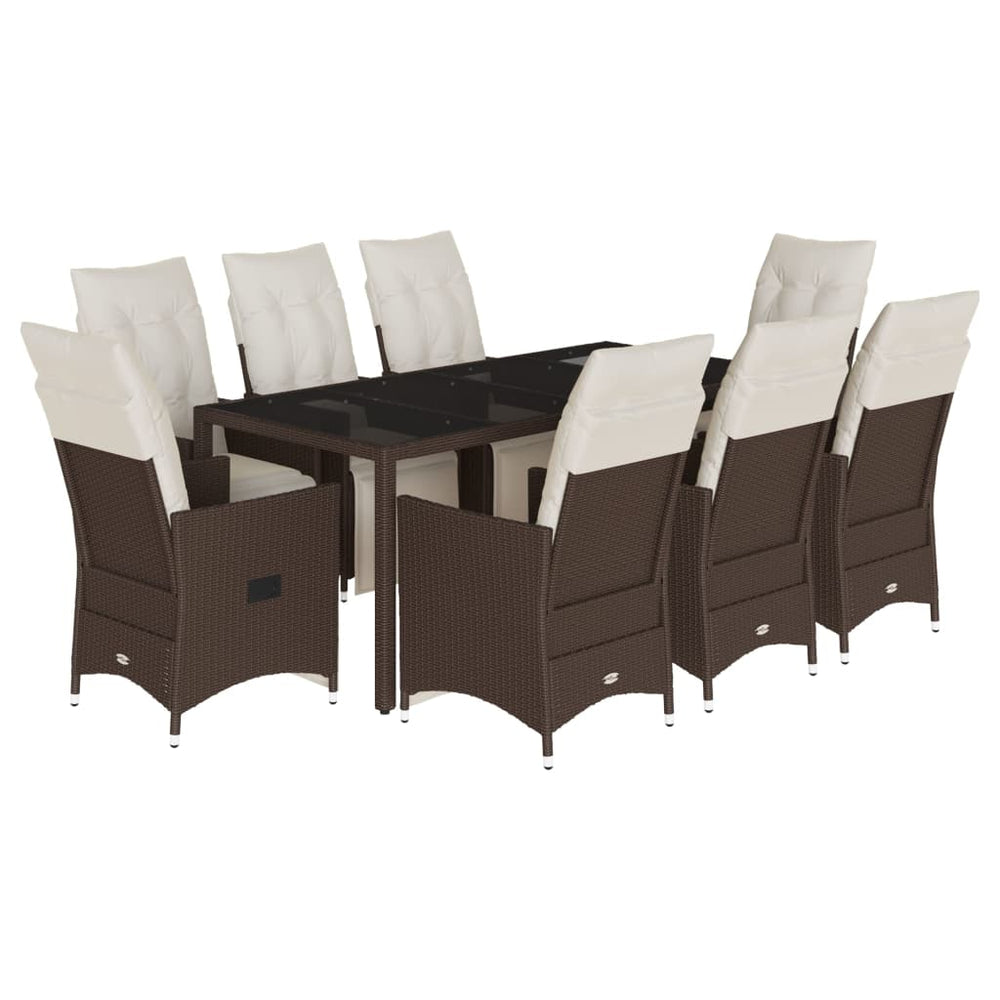 vidaXL 9-piece Garden Bistro Set with Cushions Brown Poly Rattan