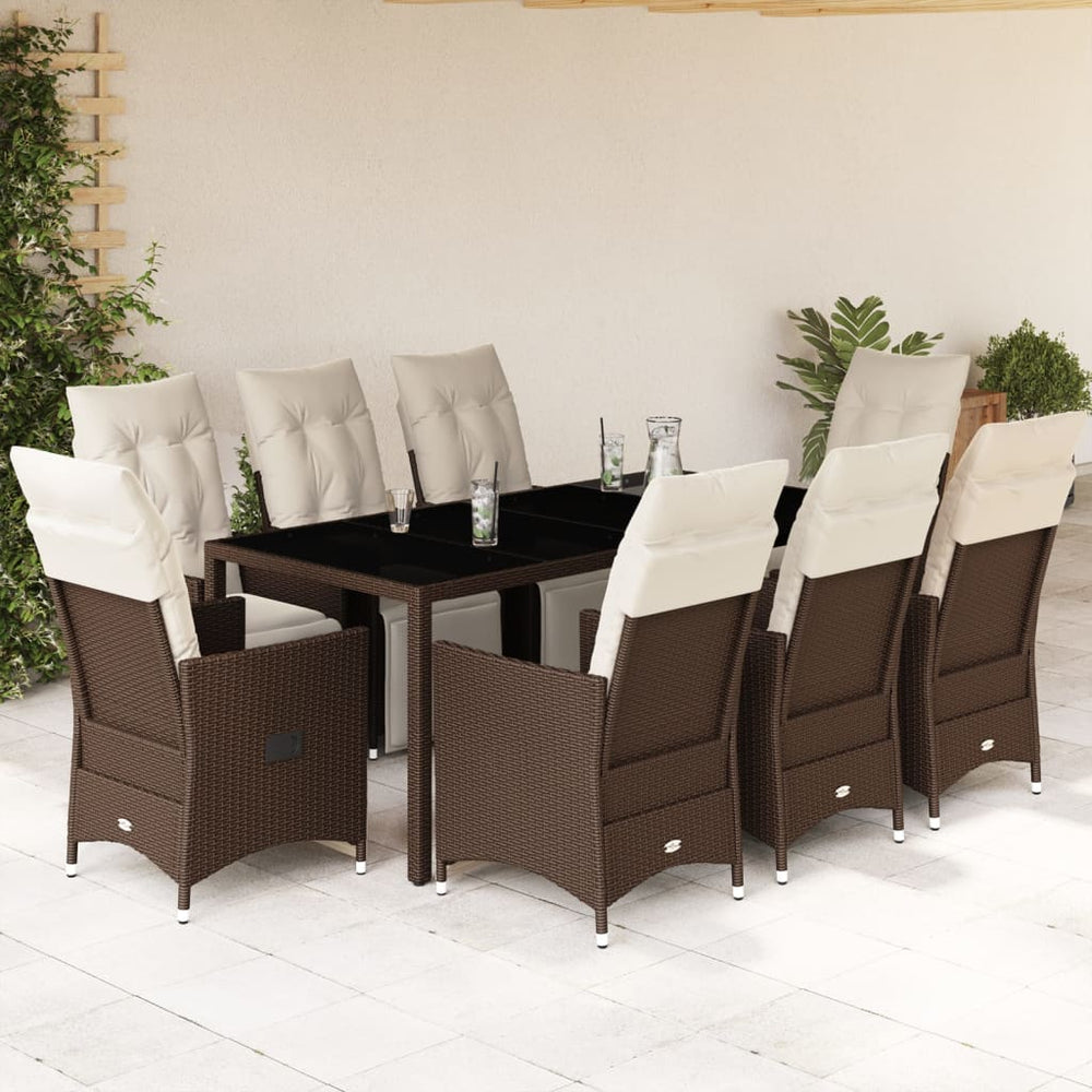 vidaXL 9-piece Garden Bistro Set with Cushions Brown Poly Rattan