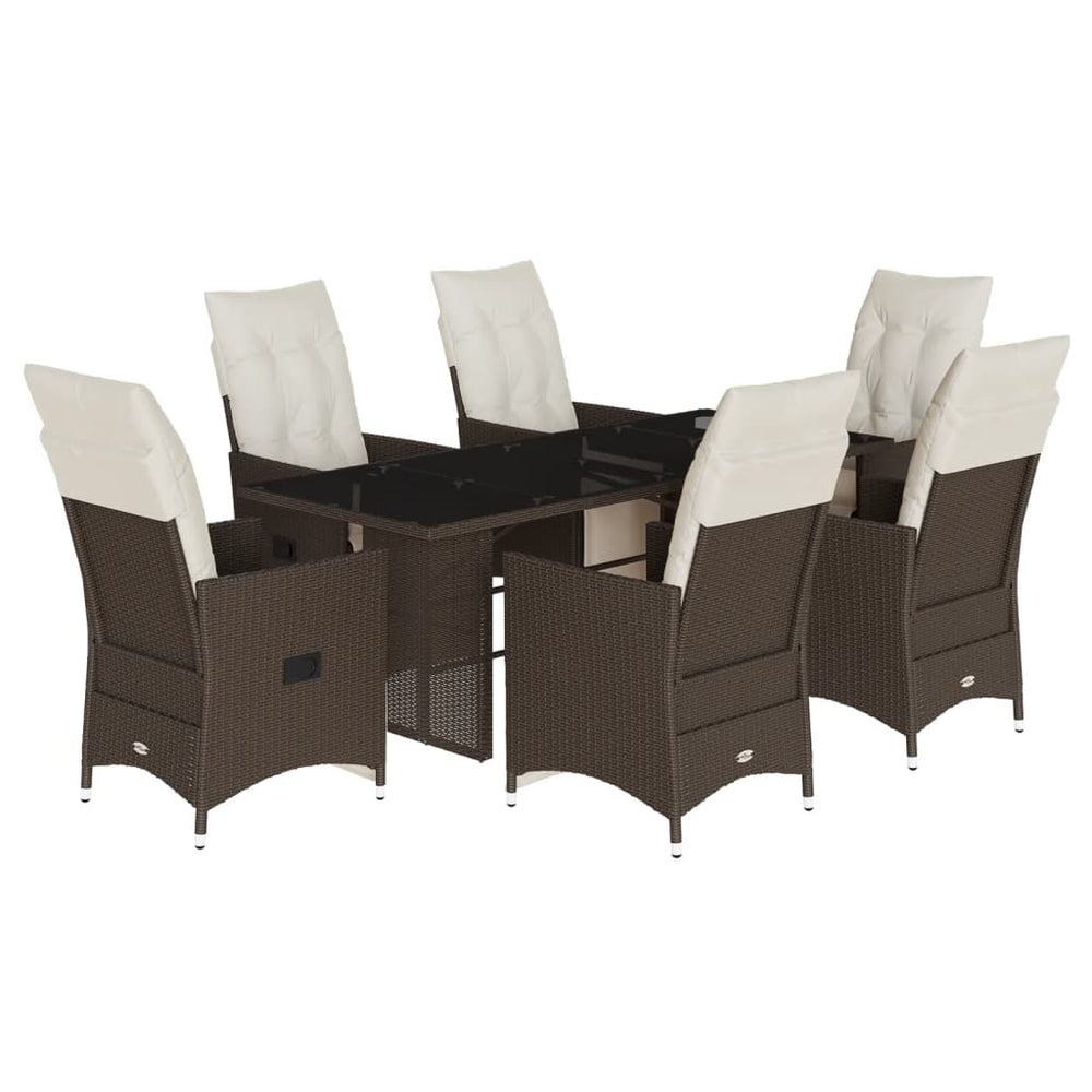 vidaXL 7-Piece Garden Bistro Set with Cushions Brown Poly Rattan