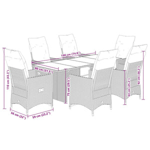 vidaXL 7-Piece Garden Bistro Set with Cushions Brown Poly Rattan