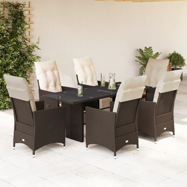 vidaXL 7-Piece Garden Bistro Set with Cushions Brown Poly Rattan