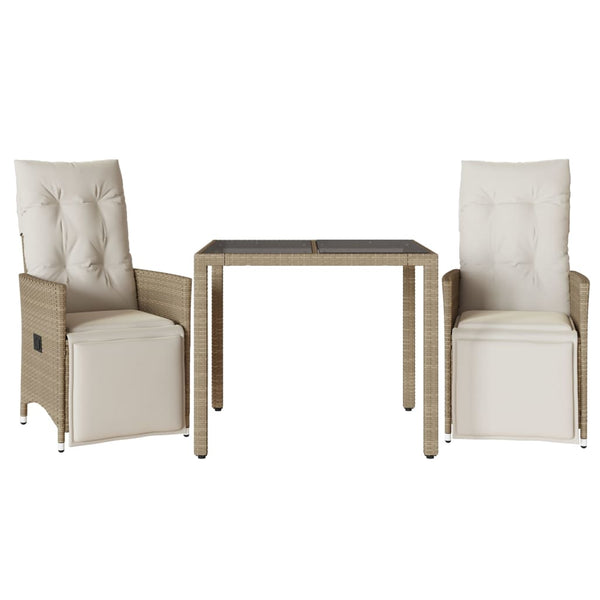 vidaXL 3-Piece Garden Bistro Set with Cushions Beige Poly Rattan
