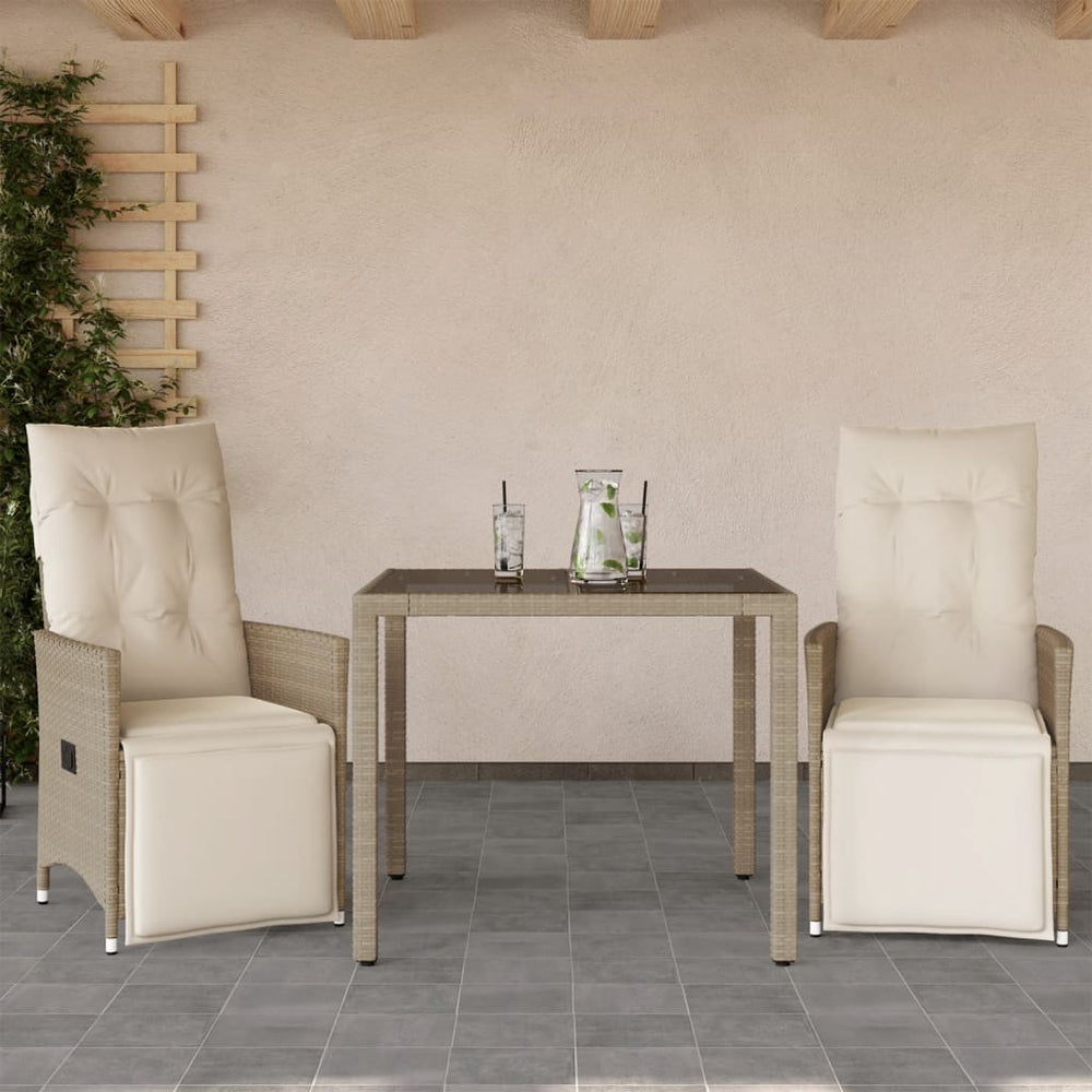 vidaXL 3-Piece Garden Bistro Set with Cushions Beige Poly Rattan