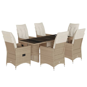vidaXL 7-Piece Garden Bistro Set with Cushions Beige Poly Rattan