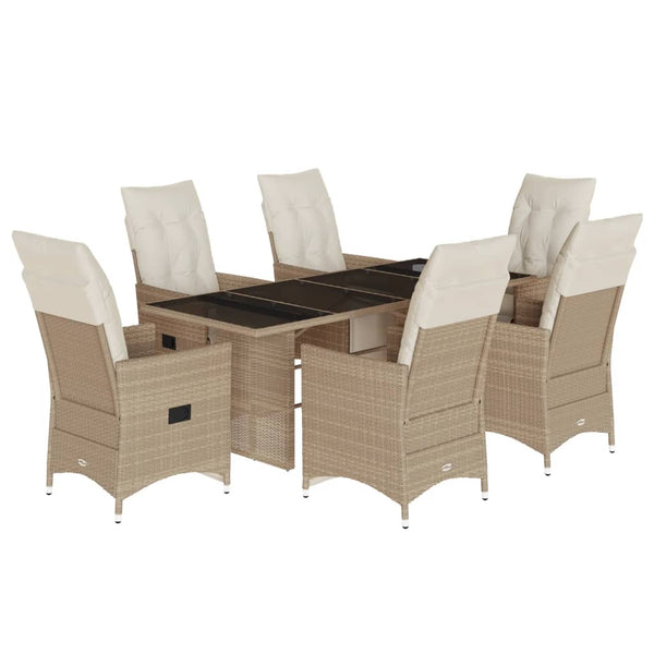 vidaXL 7-Piece Garden Bistro Set with Cushions Beige Poly Rattan
