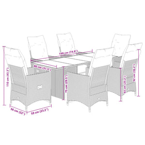 vidaXL 7-Piece Garden Bistro Set with Cushions Beige Poly Rattan