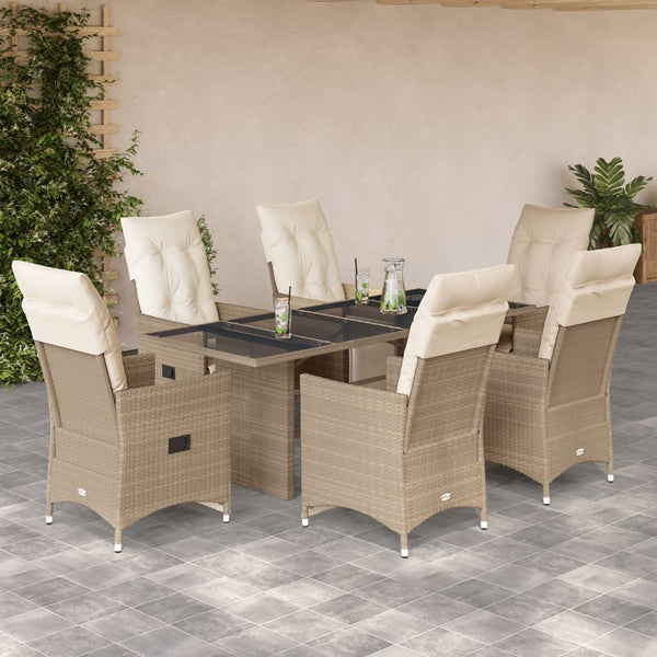 vidaXL 7-Piece Garden Bistro Set with Cushions Beige Poly Rattan