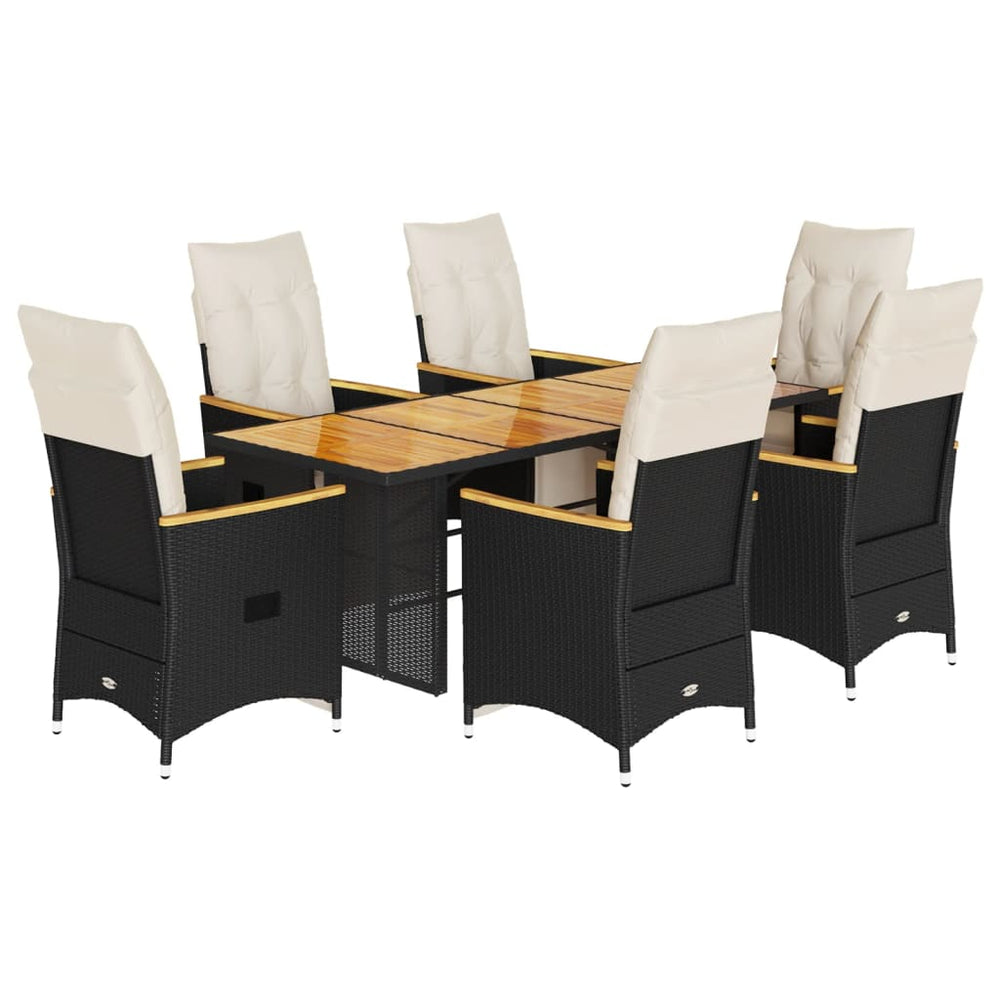 7-teiliges Garten-Bistro-Set Schwarz Poly Rattan