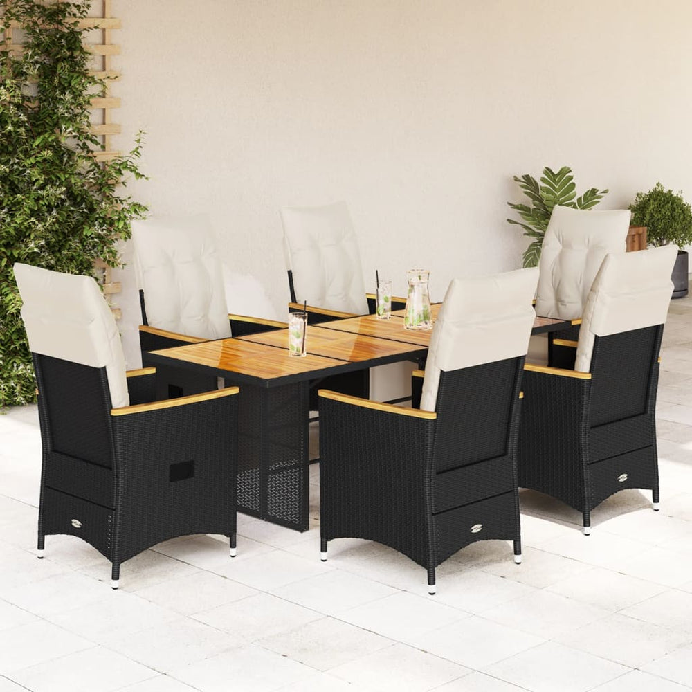 7-teiliges Garten-Bistro-Set Schwarz Poly Rattan