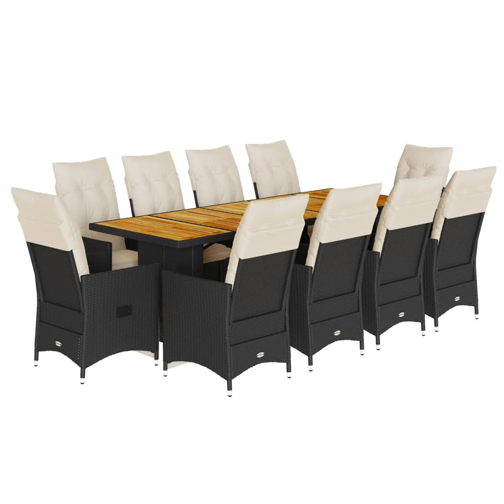 11-teiliges Garten-Bistro-Set Schwarz Poly Rattan