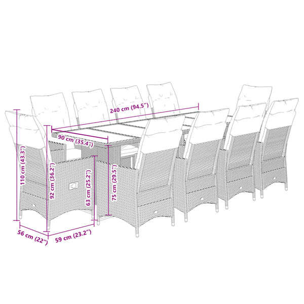 11-teiliges Garten-Bistro-Set Schwarz Poly Rattan