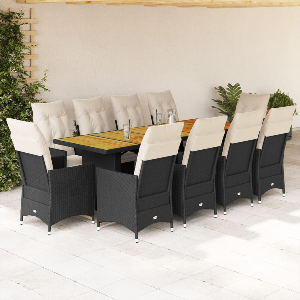 11-teiliges Garten-Bistro-Set Schwarz Poly Rattan